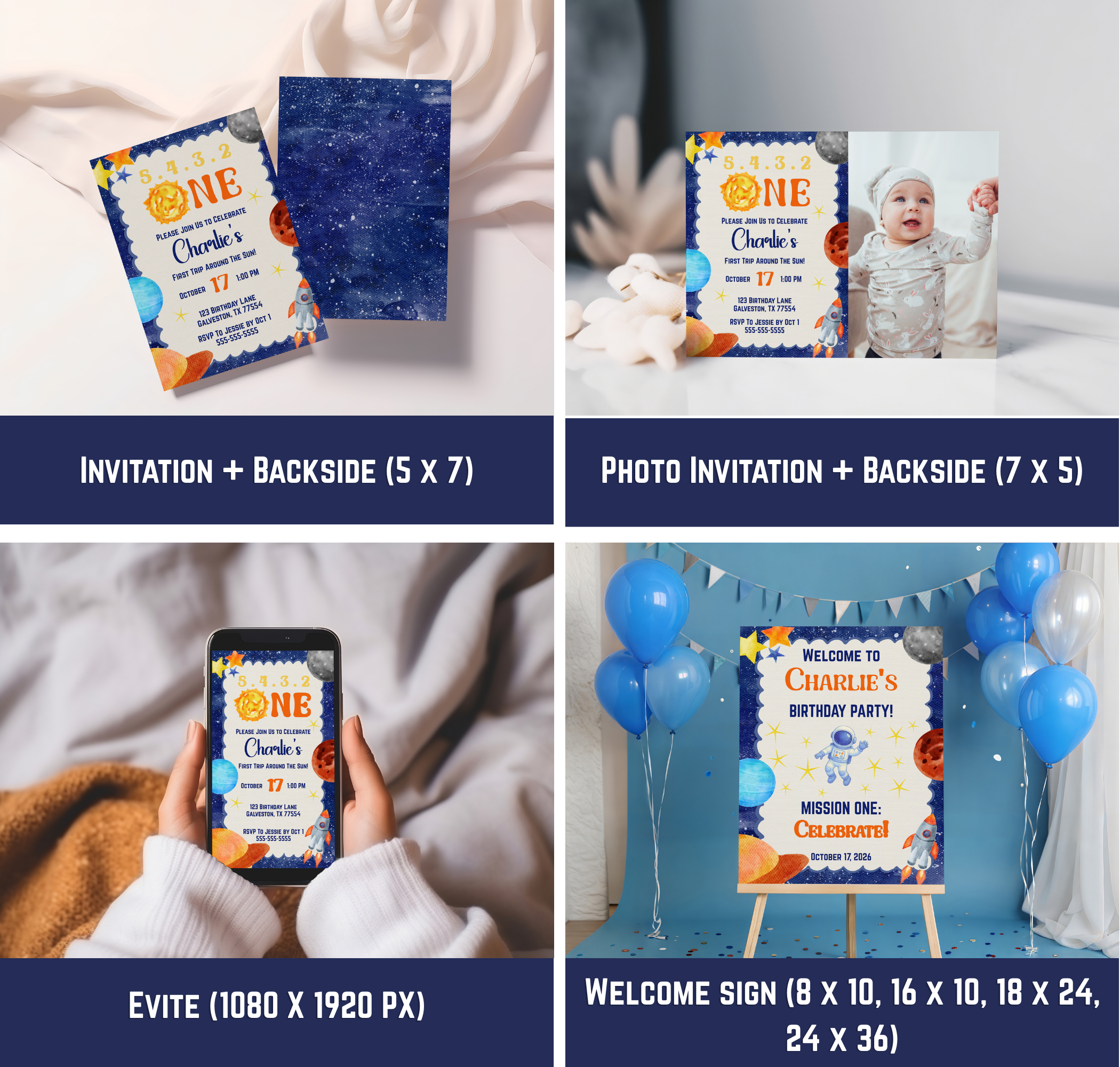 First Trip Around the Sun Birthday Party Bundle | Editable Space Decor (Digital Download)