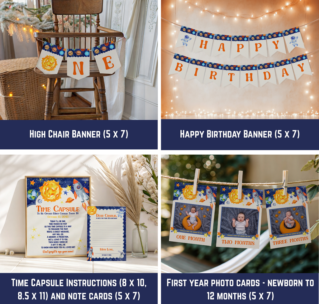 First Trip Around the Sun Birthday Party Bundle | Editable Space Decor (Digital Download)