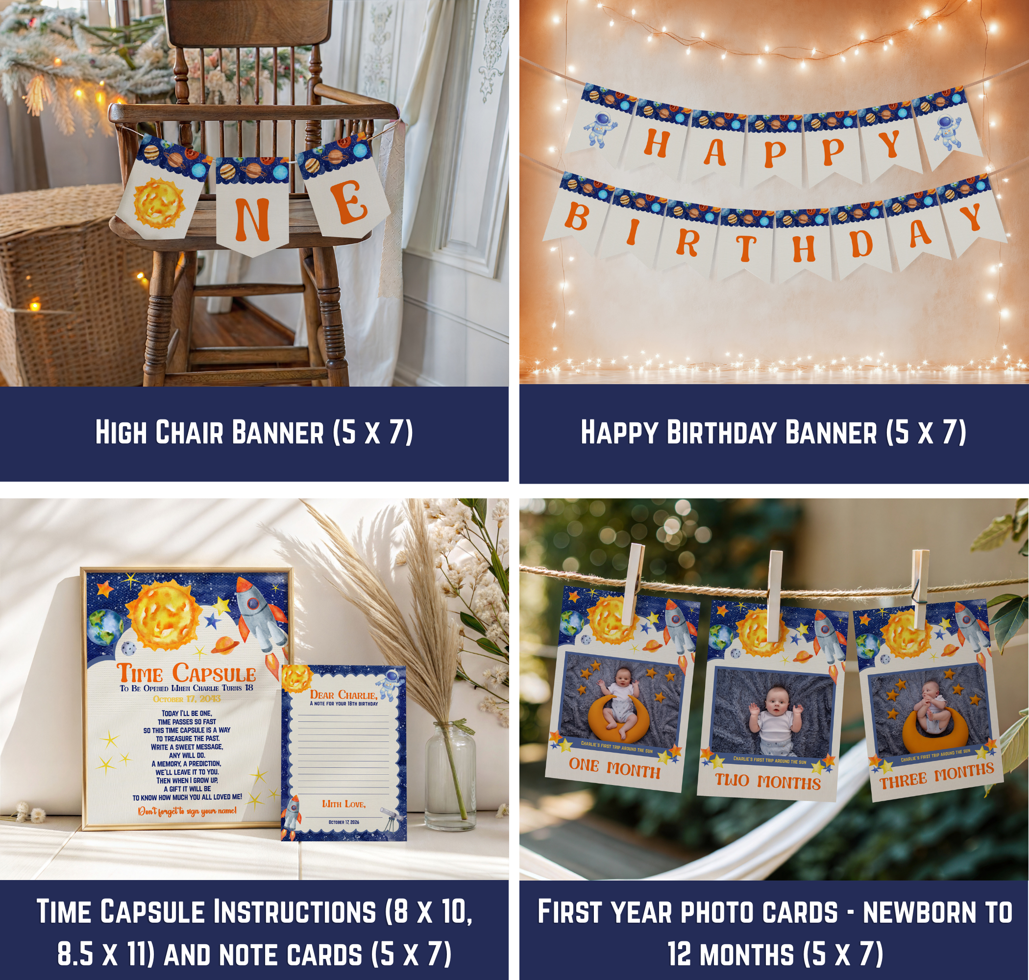 First Trip Around the Sun Birthday Party Bundle | Editable Space Decor (Digital Download)