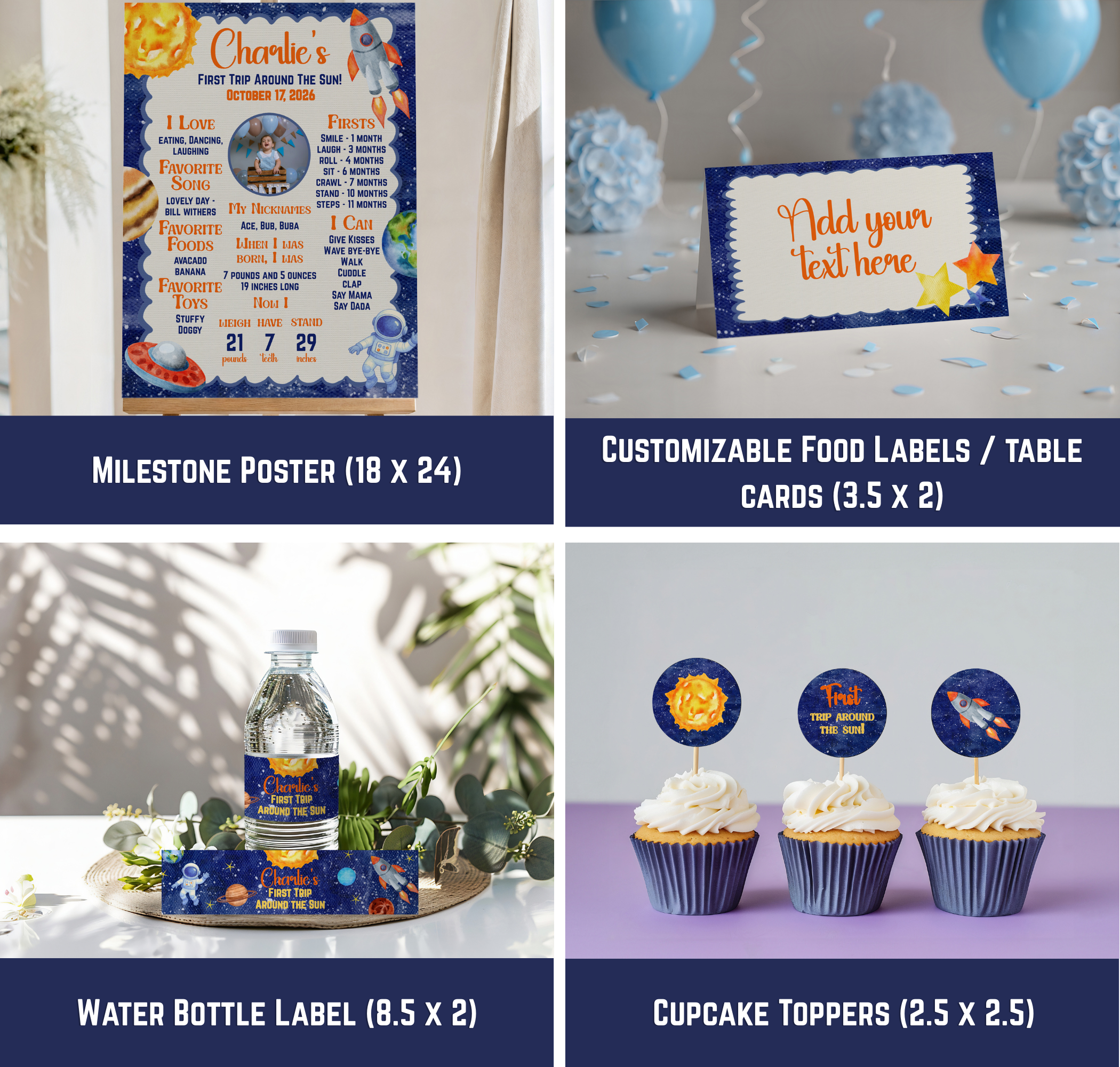 First Trip Around the Sun Birthday Party Bundle | Editable Space Decor (Digital Download)