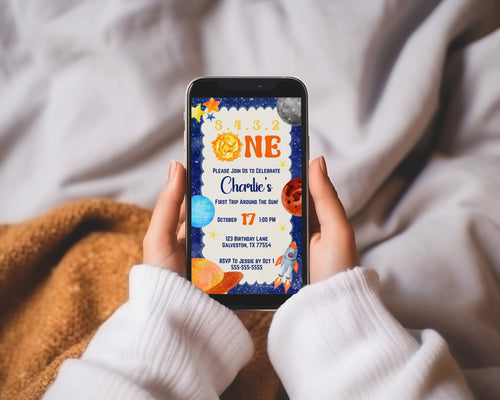 First Trip Around the Sun Birthday Invitation | Space Theme (Digital Download)