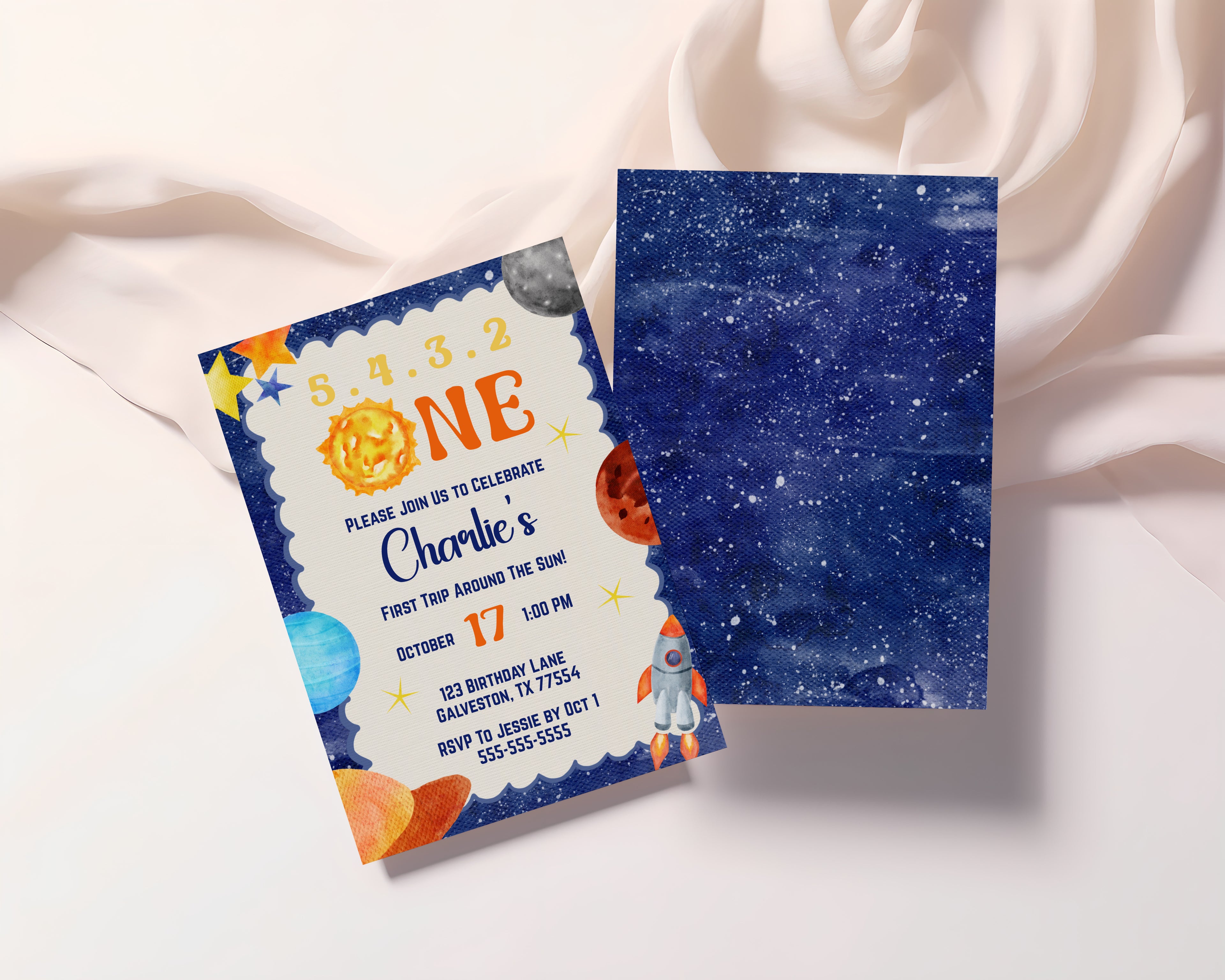 First Trip Around the Sun Birthday Invitation | Space Theme (Digital Download)