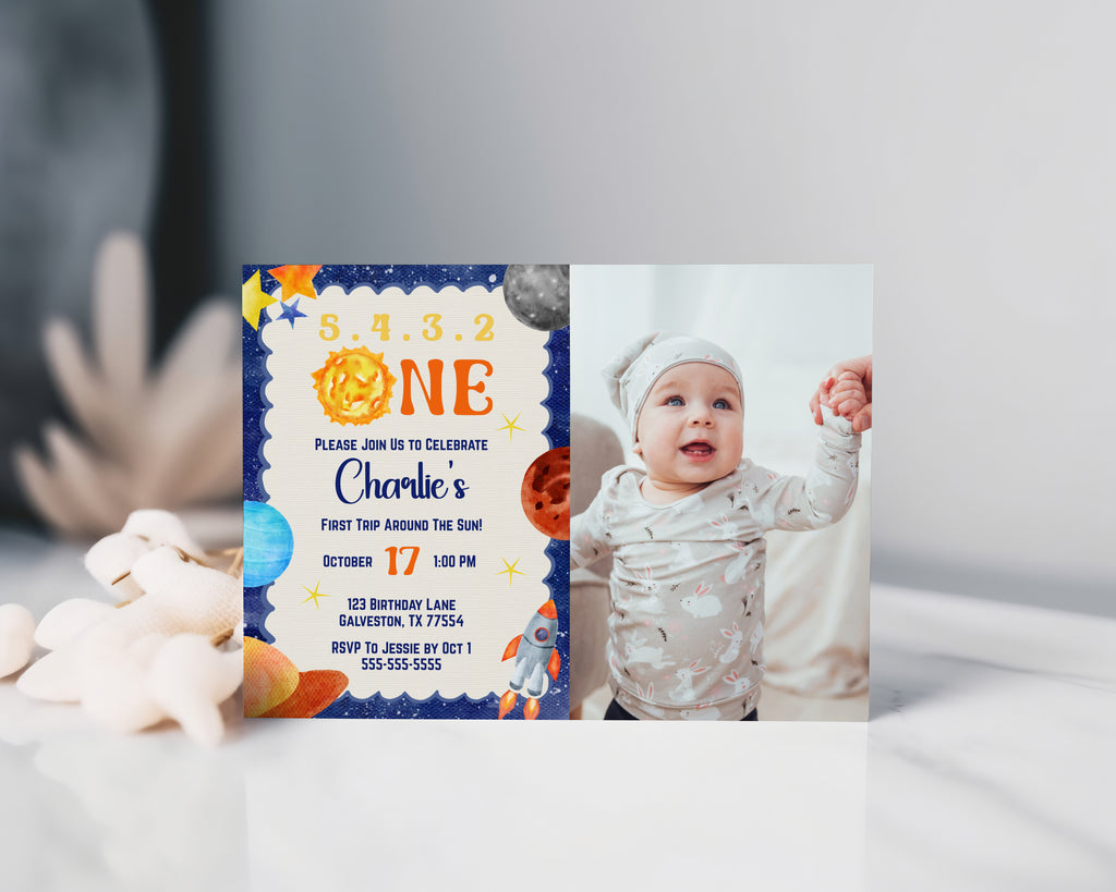 First Trip Around the Sun Birthday Invitation | Space Theme (Digital Download)