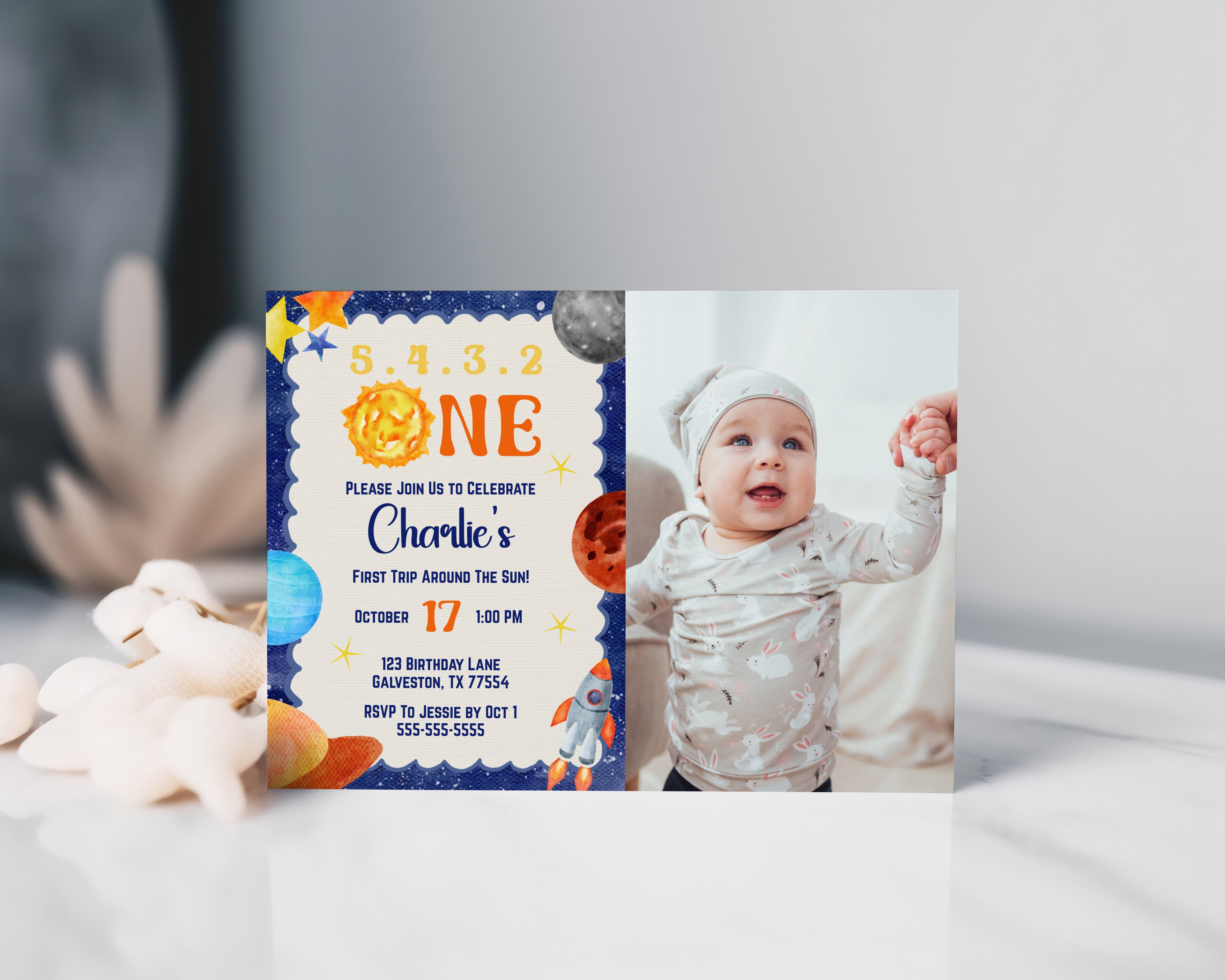 First Trip Around the Sun Birthday Invitation | Space Theme (Digital Download)